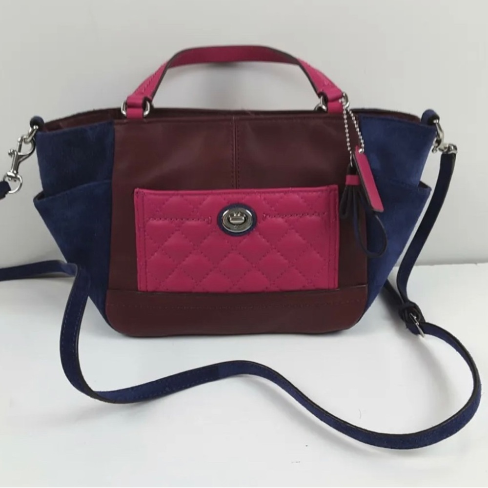 Coach Park Mini Leather Suede Tote Satchel Color Block Quilted F49865 Handbag
